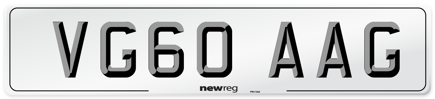 VG60 AAG Number Plate from New Reg